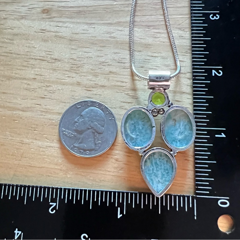New Amazonite Multi Stone Silver Overlay Pendant … - image 4